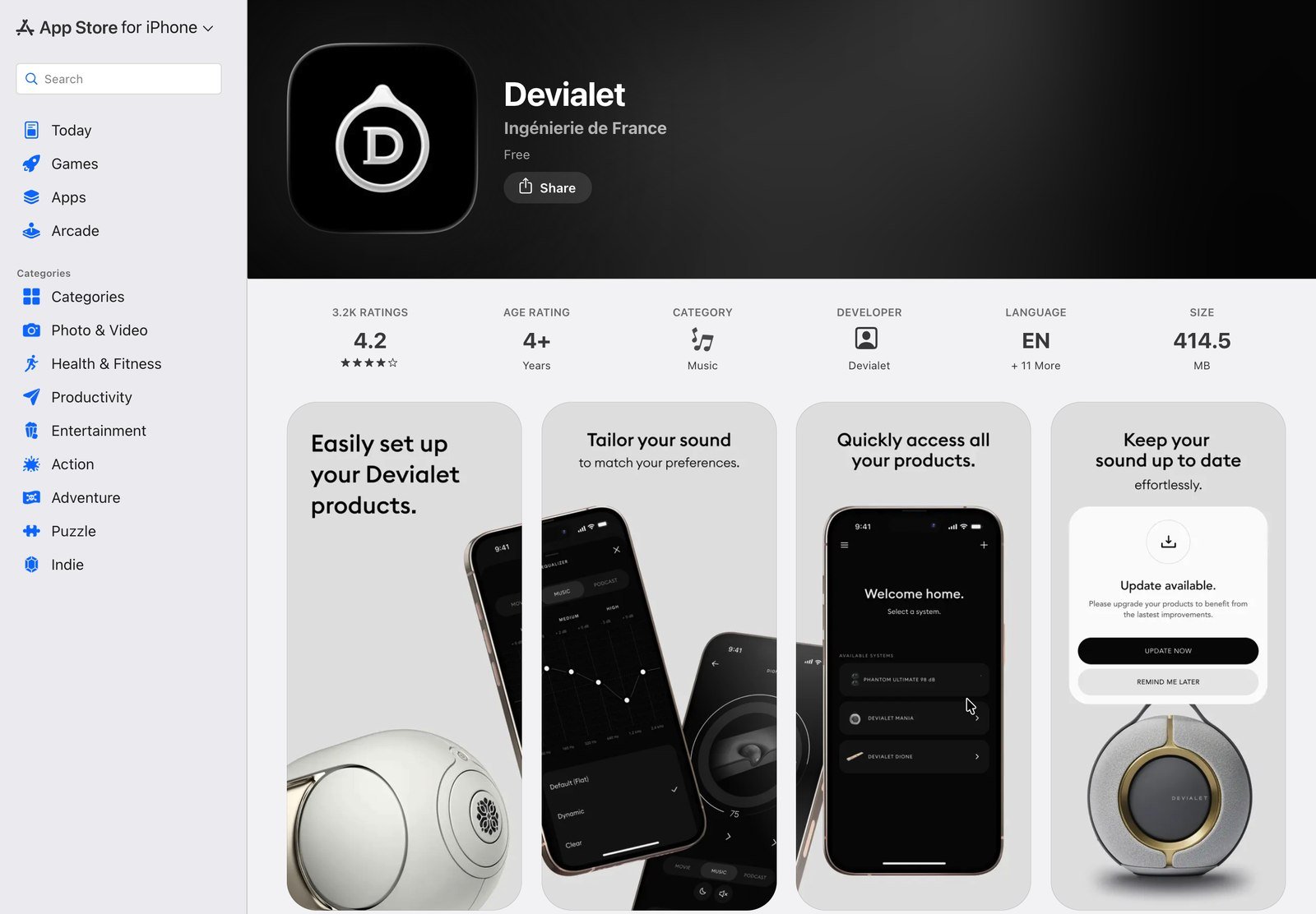 Ứng dụng Devialet trên App Store - đánh giá 4.2 sao, 3.2K lượt đánh giá