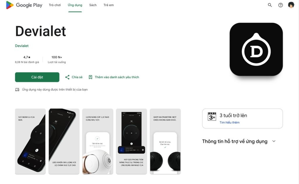 Ứng dụng Devialet trên Google Play - đánh giá 4.7 sao, hơn 100 nghìn lượt tải